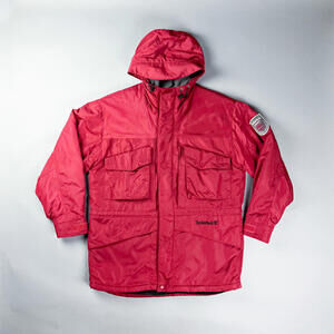 Vintage Timberland Red Hooded Outdoor Parka Jacket